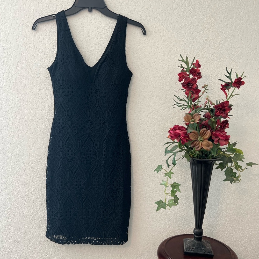 Black lace mini dress